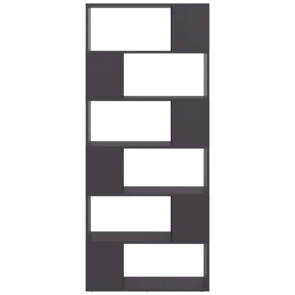 Grey Room Divider Book Cabinet 80cm Wide 24cm Deep 186cm High Storage Shelf with 6 Compartments for Home Organization