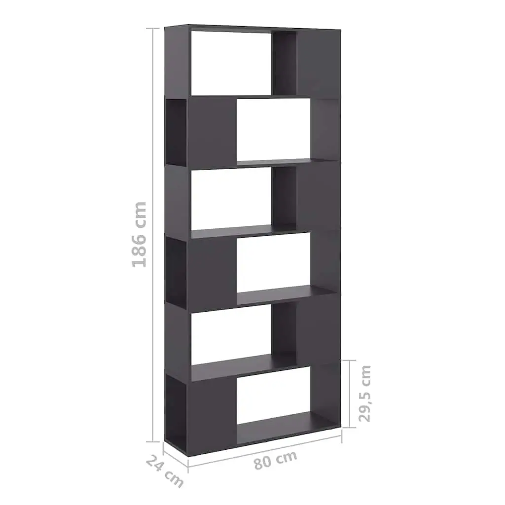 Grey Room Divider Book Cabinet 80cm Wide 24cm Deep 186cm High Storage Shelf with 6 Compartments for Home Organization