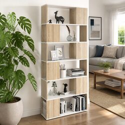 Book Cabinet Room Divider Shelving Unit 6 Compartment Storage Organiser Beige