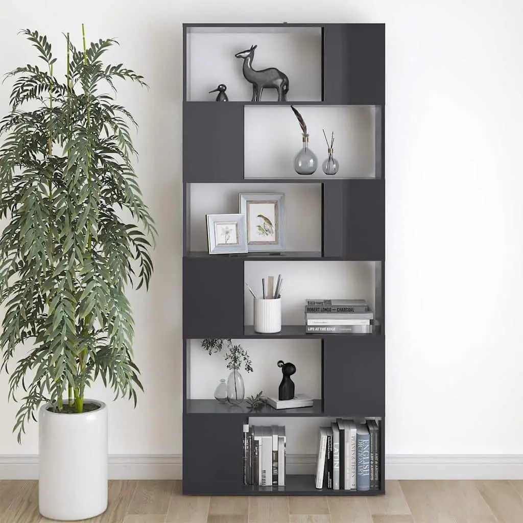 Grey Bookshelf Divider Unit 80x24x186cm 6 Sections Storage Organizer