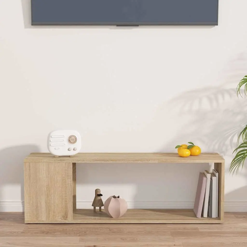 TV Cabinet Brown Engineered Wood Storage Unit with 2 Shelves Bookcase Display