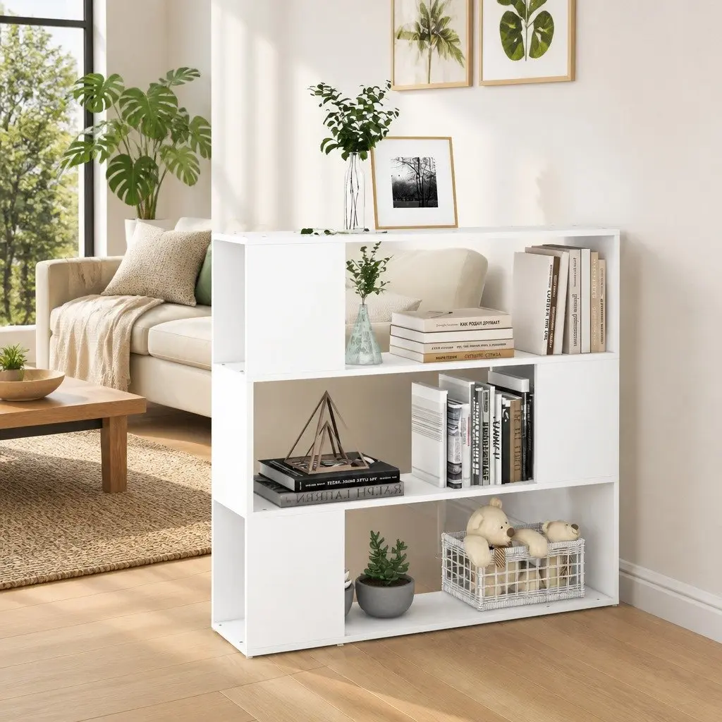 Storage Organiser White Bookcase Room Divider 3 Compartments