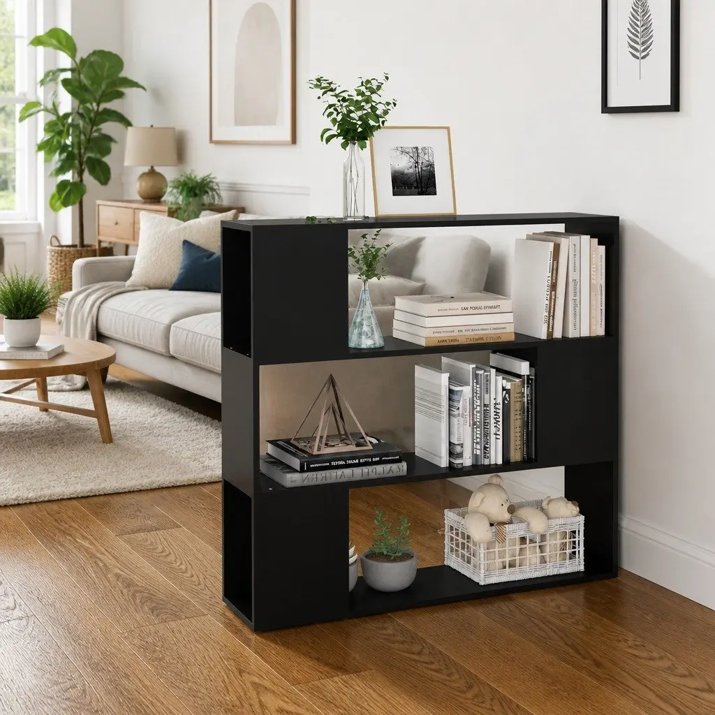 Black Book Cabinet Room Divider Shelving Unit Bookcase Organizer Storage 100L x 24W x 94H cm
