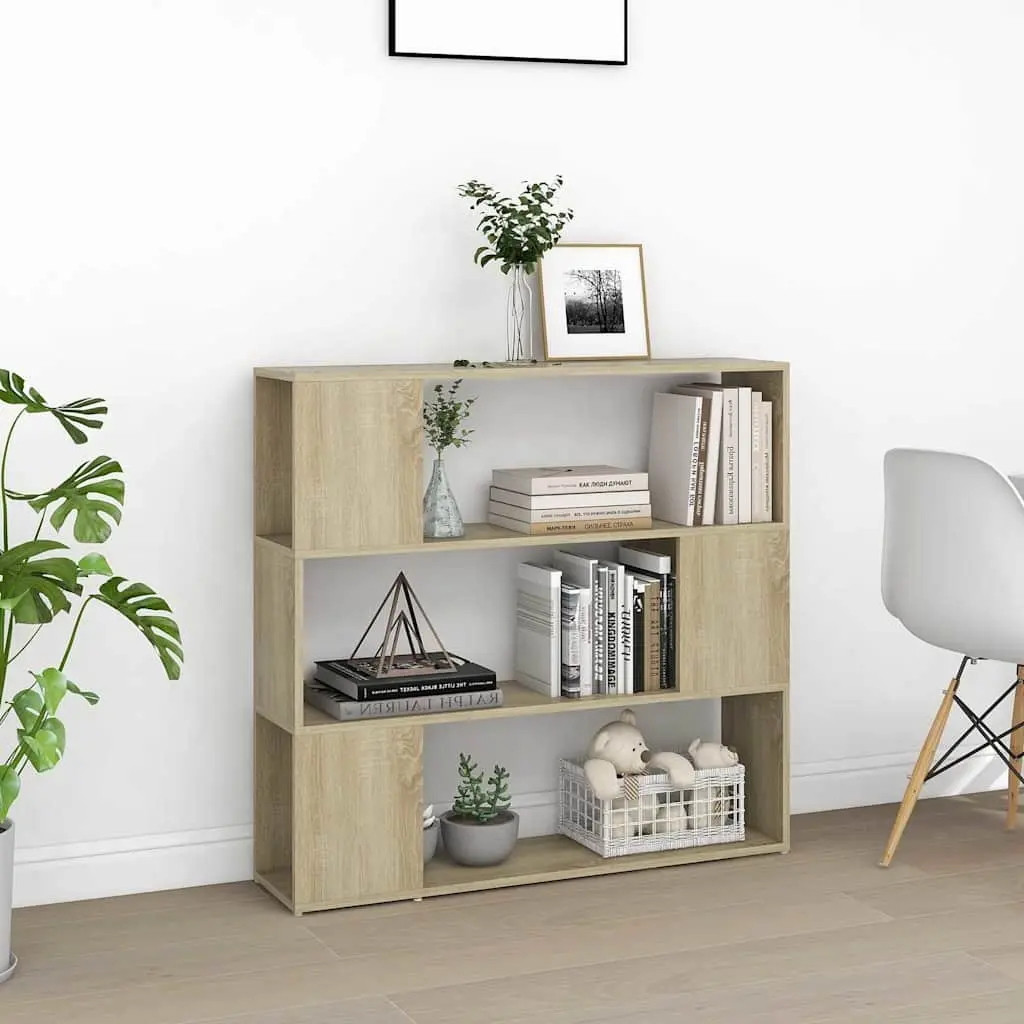 Brown Book Cabinet Storage Organizer 3 Compartment Room Divider 100x24x94cm