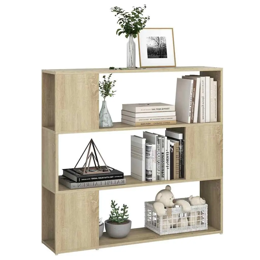 Brown Book Cabinet Storage Organizer 3 Compartment Room Divider 100x24x94cm