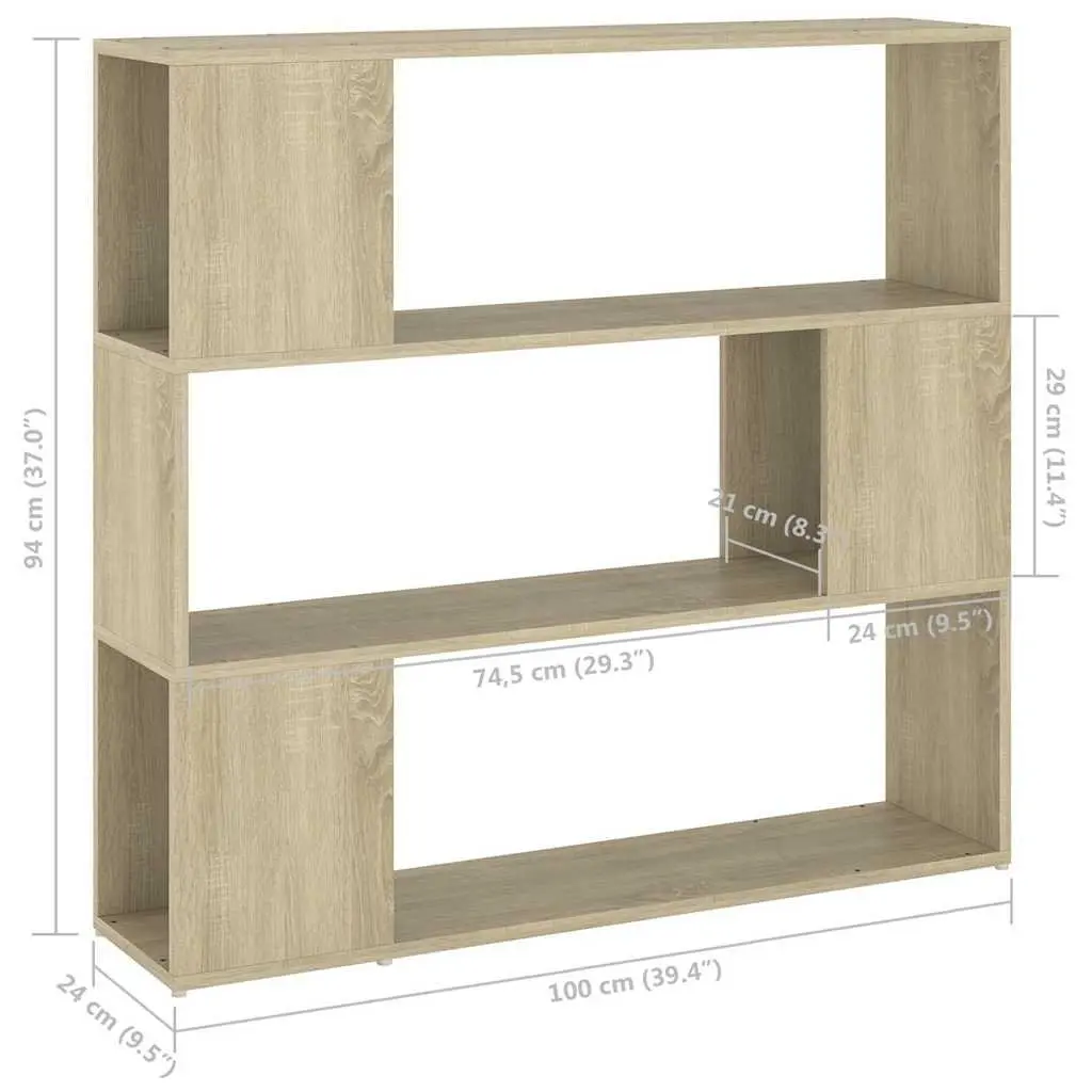 Brown Book Cabinet Storage Organizer 3 Compartment Room Divider 100x24x94cm