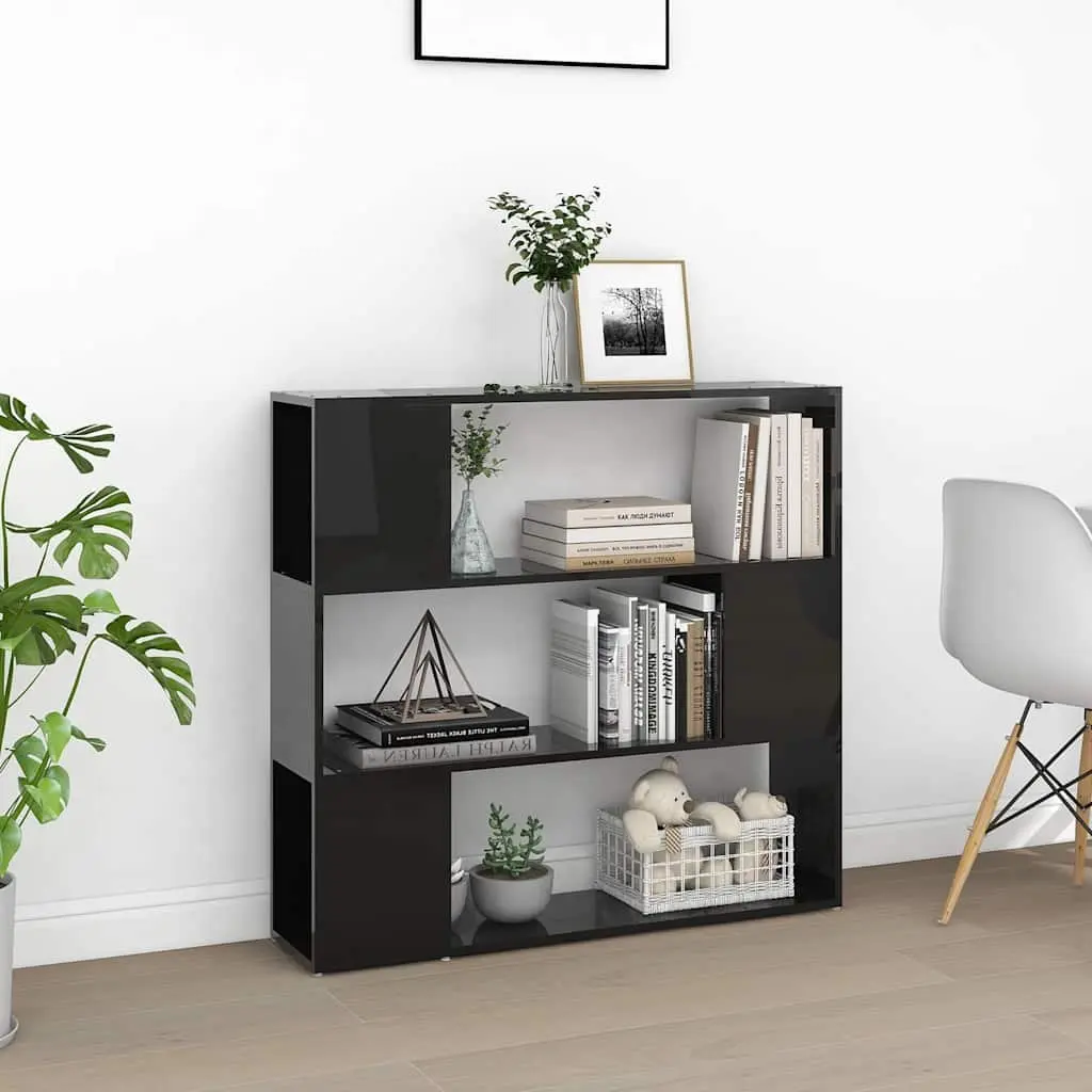 High Gloss Black Book Cabinet Divider Storage Shelf Compartment Organizer 100W x 24D x 94H cm