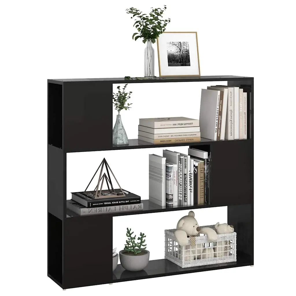 High Gloss Black Book Cabinet Divider Storage Shelf Compartment Organizer 100W x 24D x 94H cm