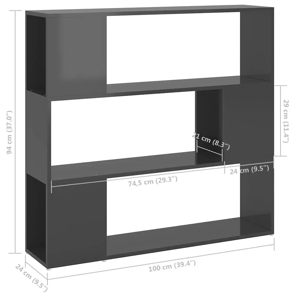 Book Cabinet Room Divider Grey 100x24x94 cm