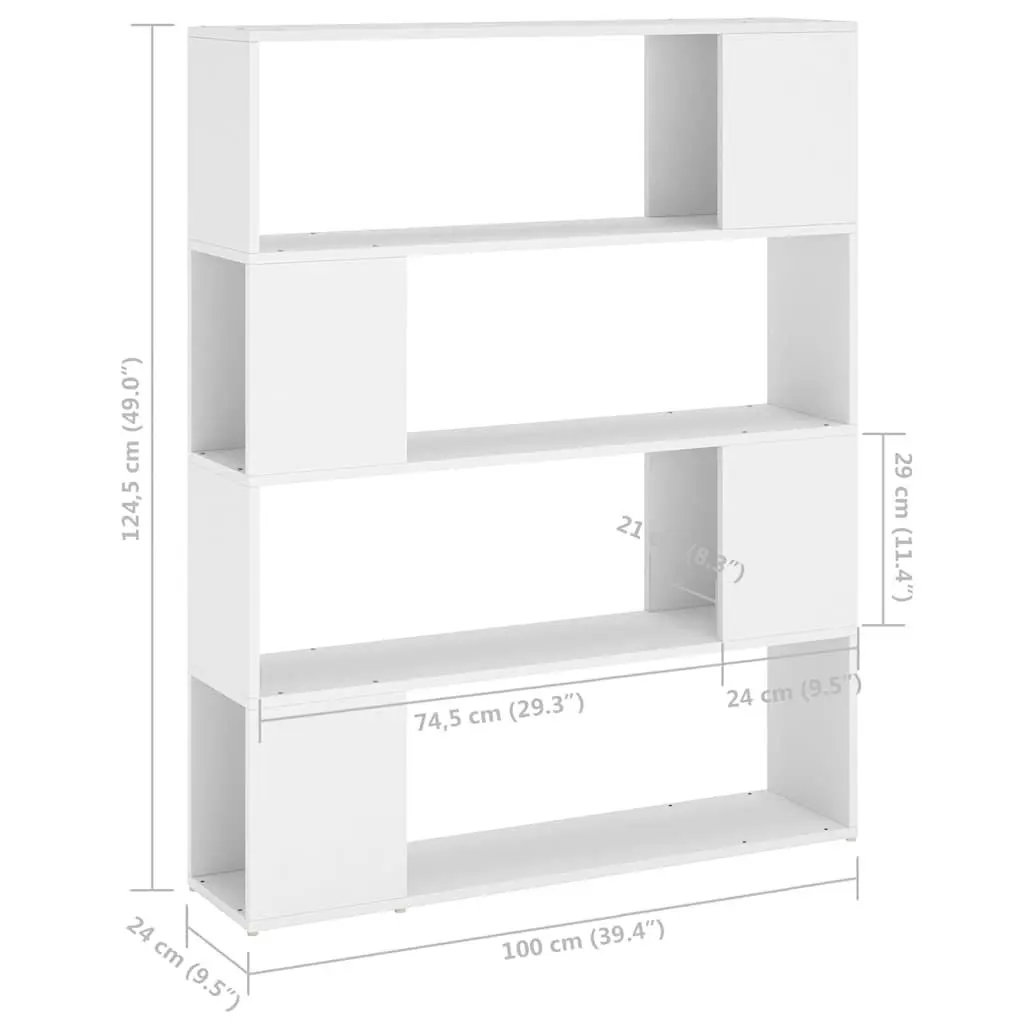Book Cabinet Room Divider White 4 Compartments Shelving Unit Storage Organizer