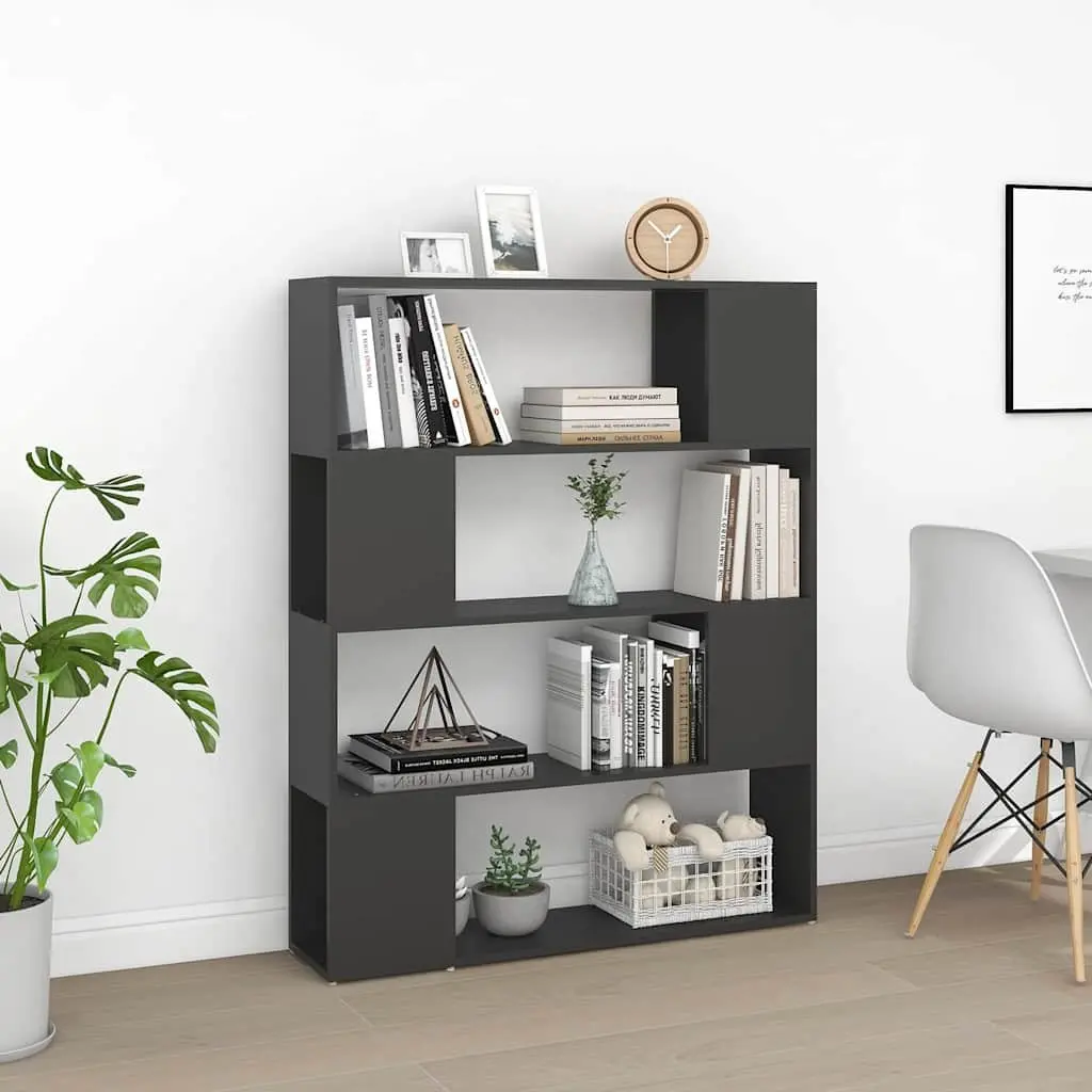 Book Cabinet Room Divider Grey 100W x 24D x 124H cm 4 Compartments Storage Shelving Unit Organiser