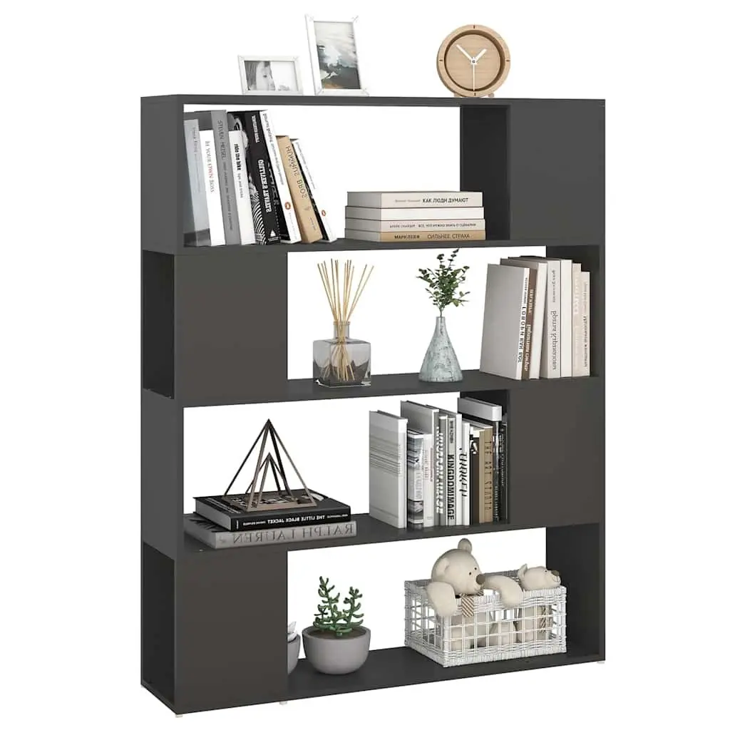 Book Cabinet Room Divider Grey 100W x 24D x 124H cm 4 Compartments Storage Shelving Unit Organiser