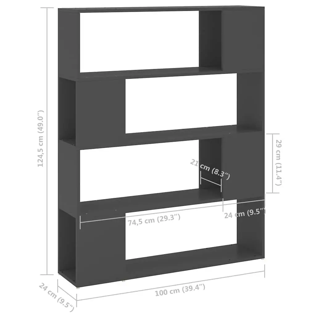 Book Cabinet Room Divider Grey 100W x 24D x 124H cm 4 Compartments Storage Shelving Unit Organiser