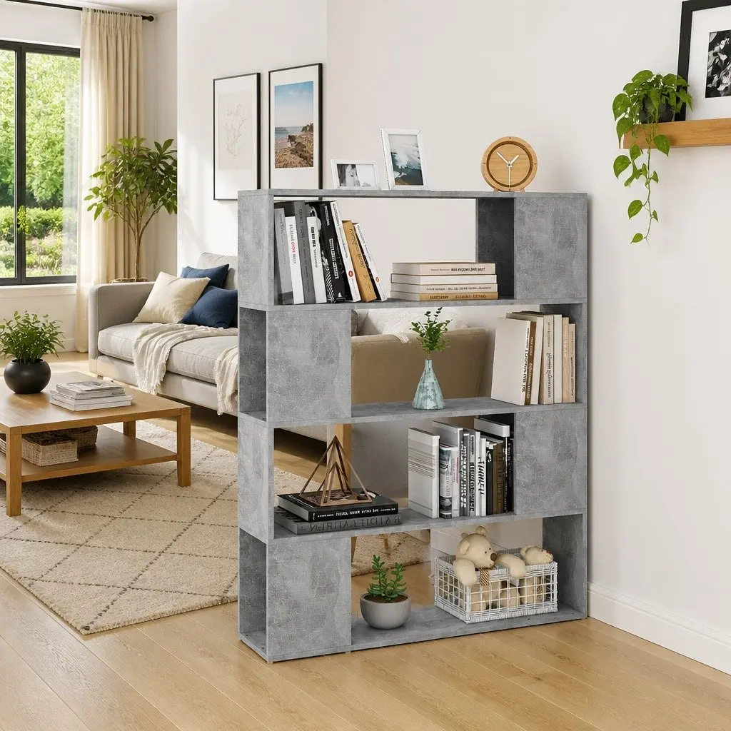 Book Cabinet Room Divider Bookcase Freestanding Storage Shelf 100x24x124 cm Grey