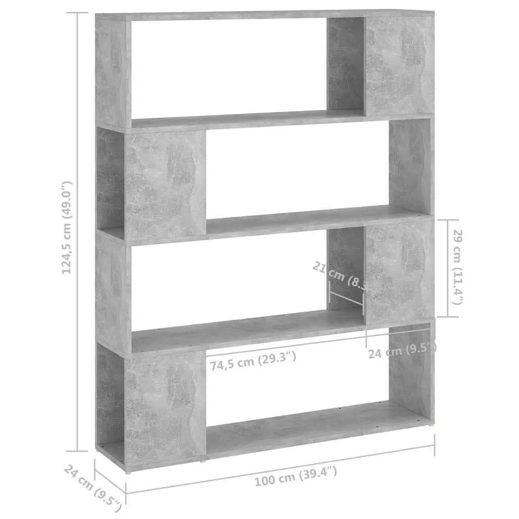 Book Cabinet Room Divider Bookcase Freestanding Storage Shelf 100x24x124 cm Grey