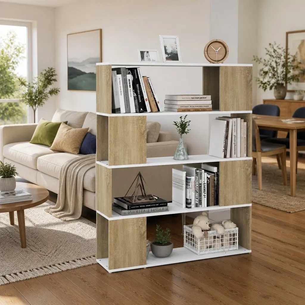 Book Cabinet Room Divider Bookcase Shelving Unit Storage 4 Compartments