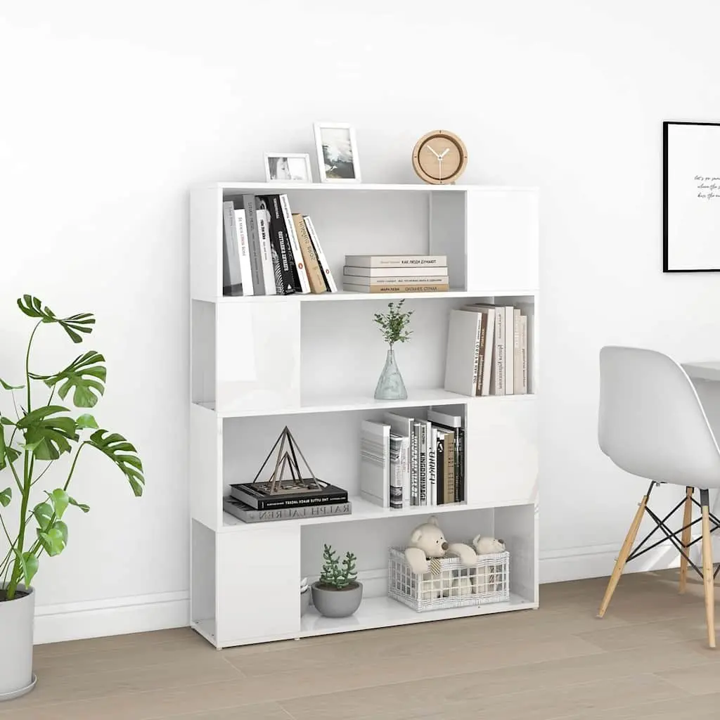 Book Cabinet Room Divider White High Gloss Bookcase Shelving Storage Organizer