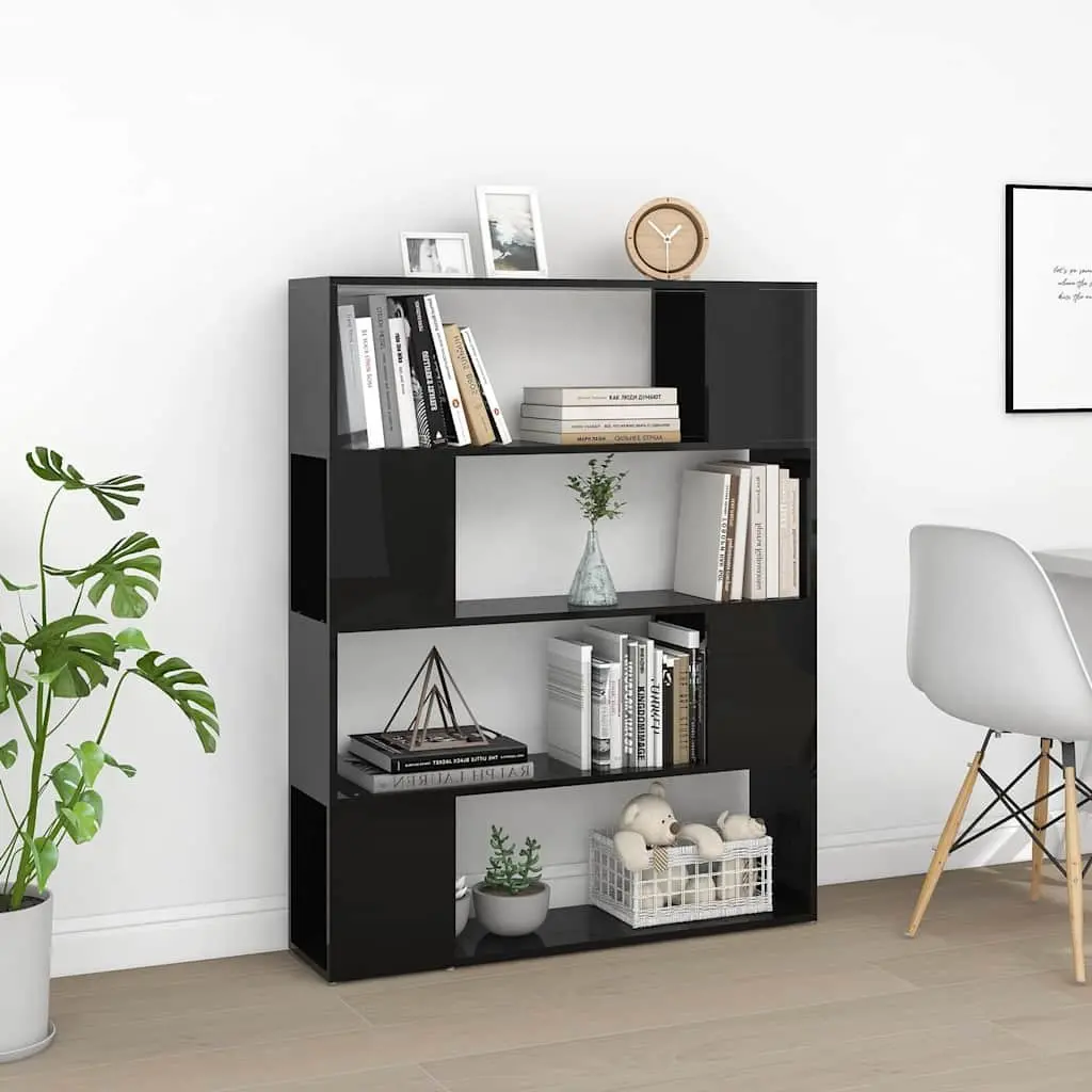 Book Cabinet Room Divider High Gloss Black Storage Shelf Organizer Bookcase