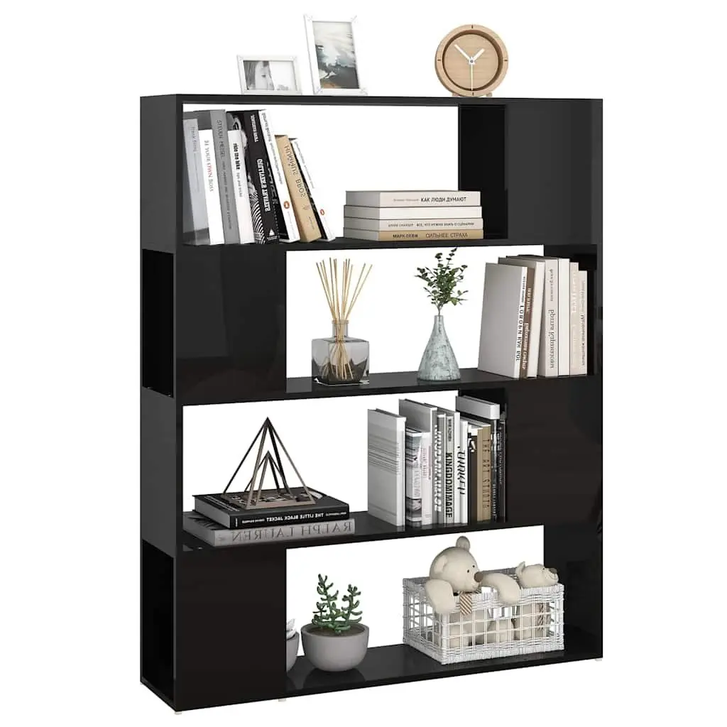 Book Cabinet Room Divider High Gloss Black Storage Shelf Organizer Bookcase
