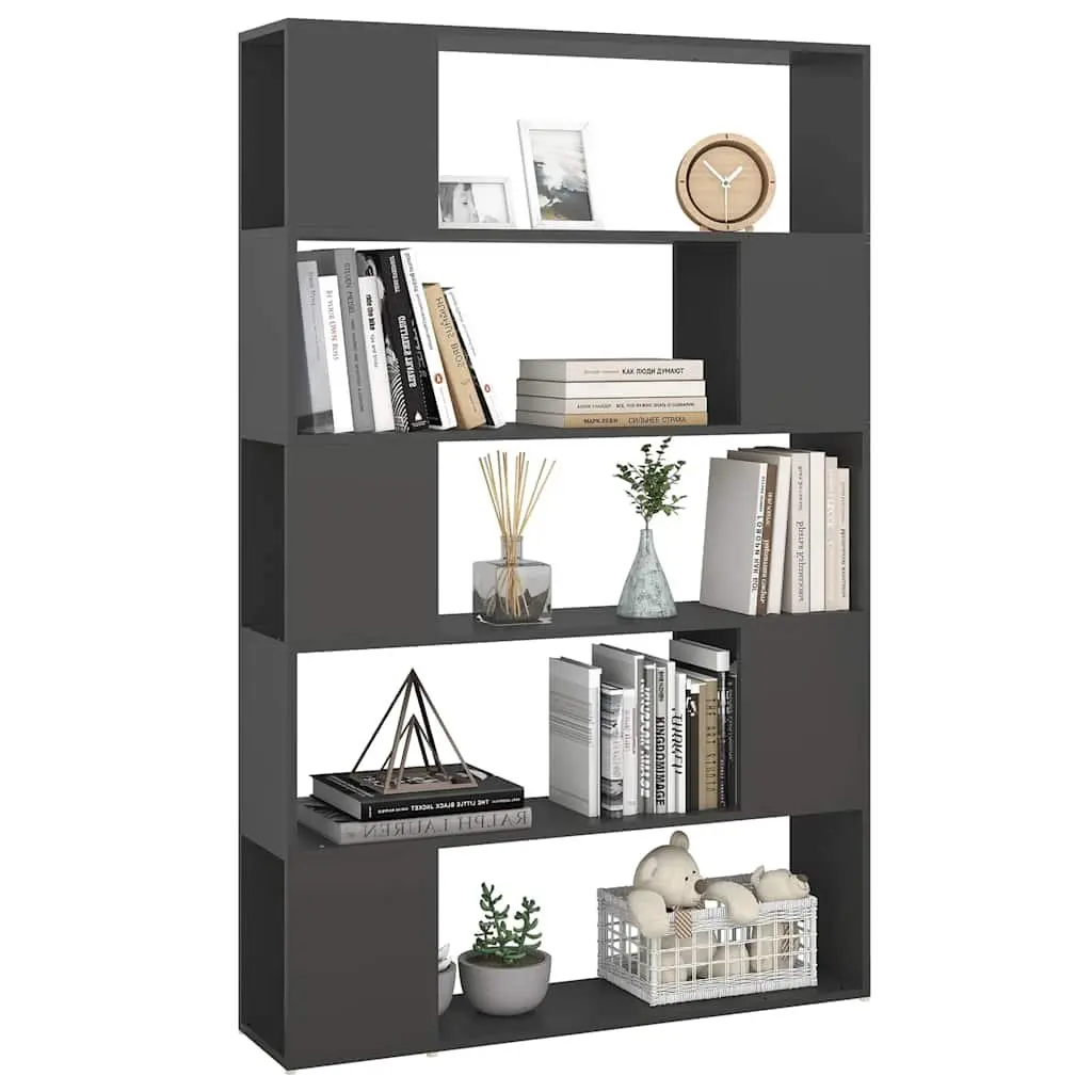 Grey Bookshelf Room Divider Storage Unit for Living Room Bedroom Office 100x24x155cm
