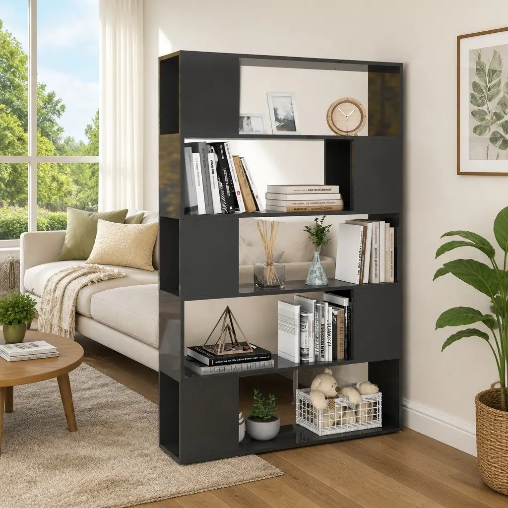 5-Compartment Grey Book Cabinet Room Divider
