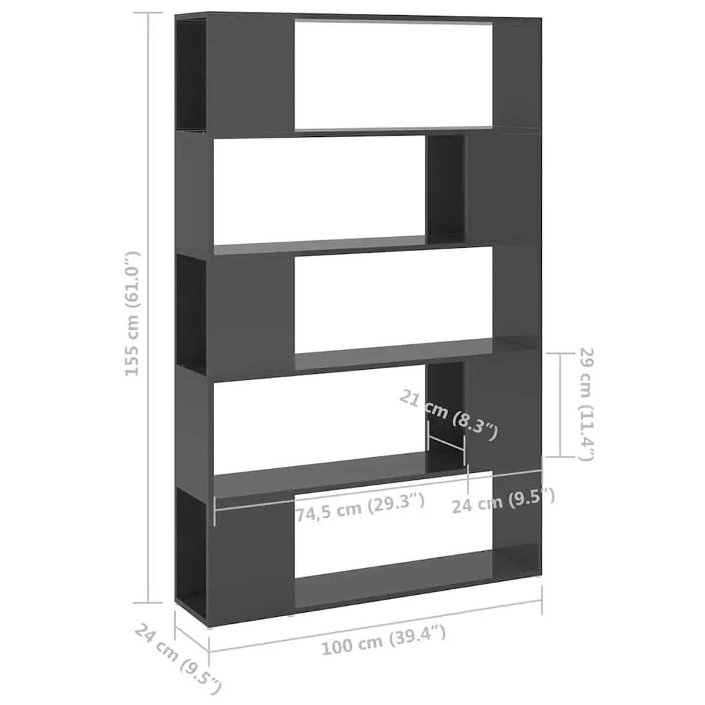 5-Compartment Grey Book Cabinet Room Divider