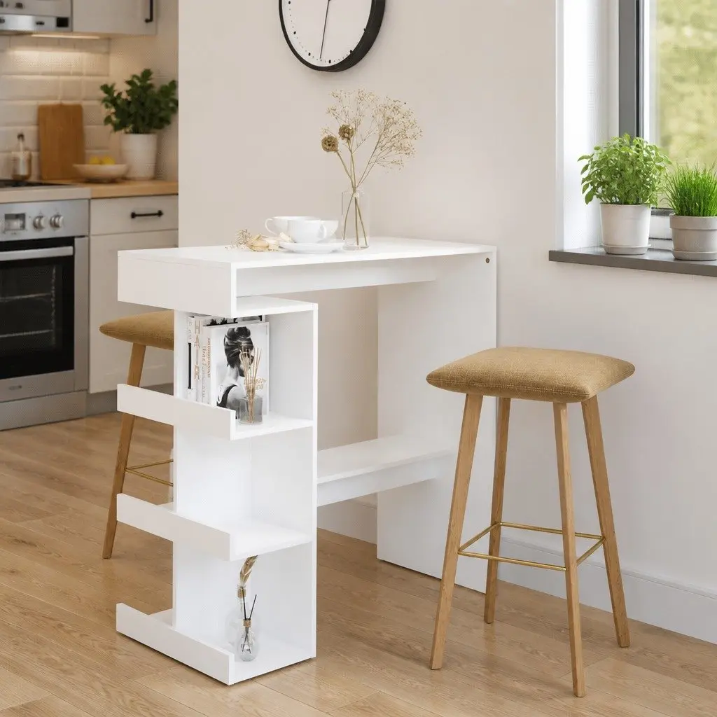 Bar Table for Kitchen Dining White Space-Saving 100 x 50 x 101.5 cm
