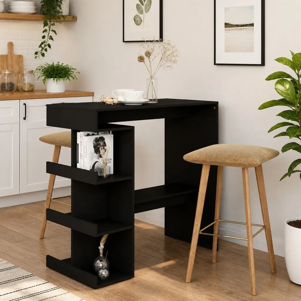 Black Bar Table with Racks