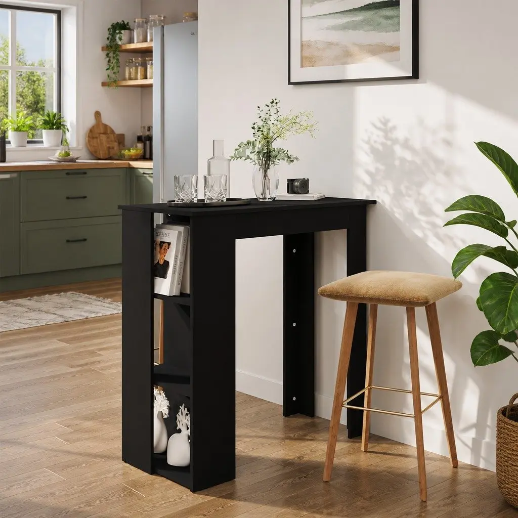 Bar Table Kitchen Dining Compact Black 102 x 50 x 103.5 cm
