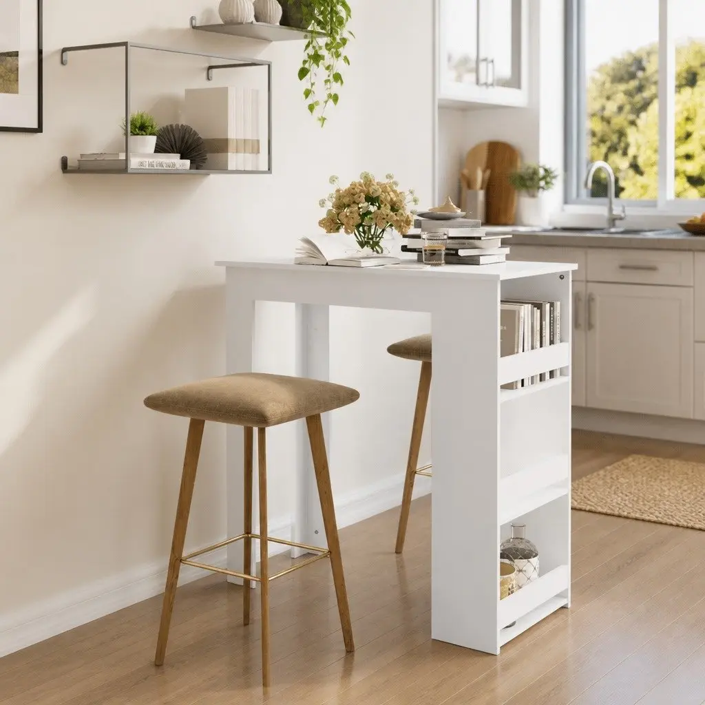Bar Table White Kitchen Dining Storage Rack Bistro Compact Modern Design