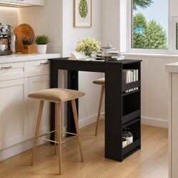 Bar Table with Storage Rack Black Kitchen Dining Bistro High Table Compact Space