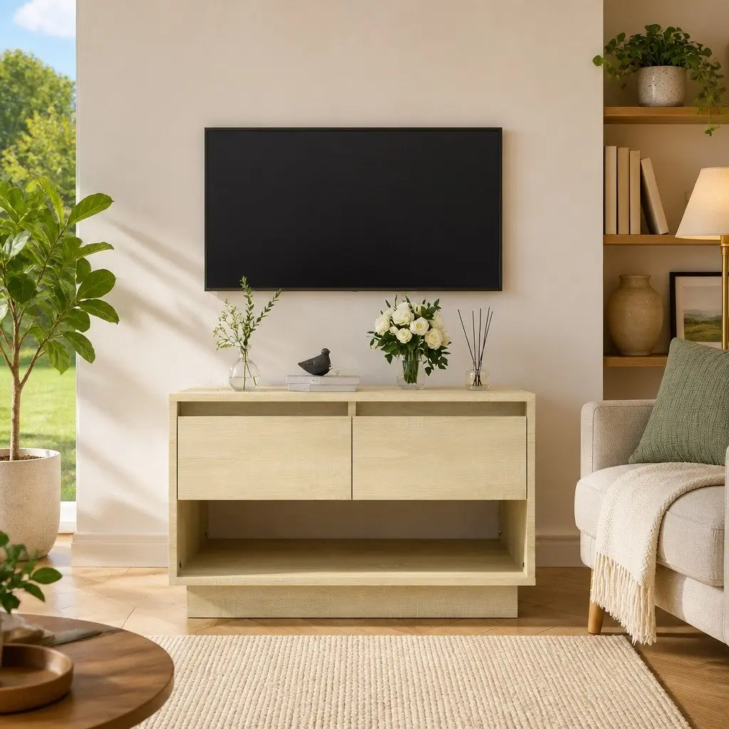 TV Cabinet Beige Engineered Wood Living Room Storage Lowboard with Drawers