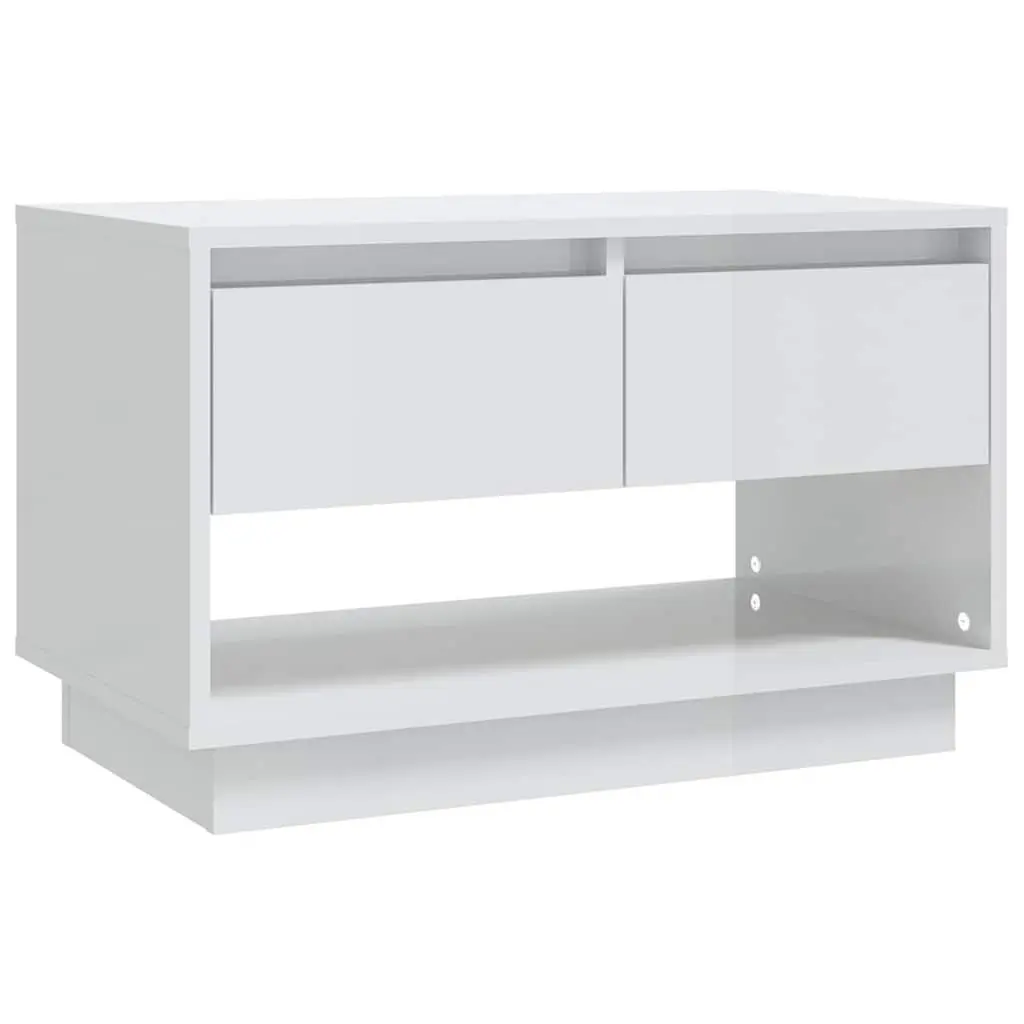 TV Cabinet for Living Room White High Gloss 70x41x44cm Storage Unit with Drawers and Open Compartment