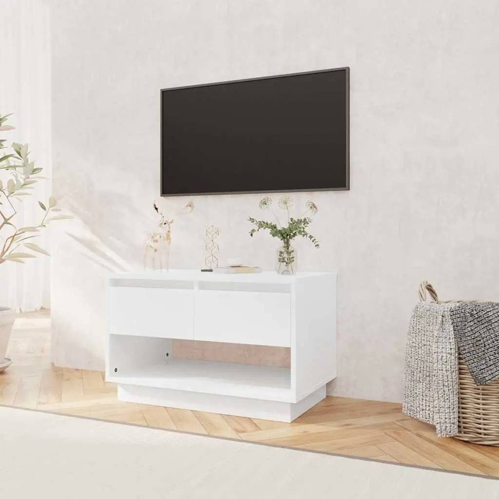 TV Cabinet for Living Room White High Gloss 70x41x44cm Storage Unit with Drawers and Open Compartment