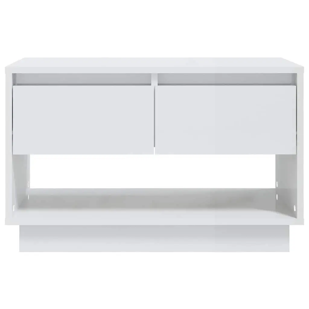 TV Cabinet for Living Room White High Gloss 70x41x44cm Storage Unit with Drawers and Open Compartment