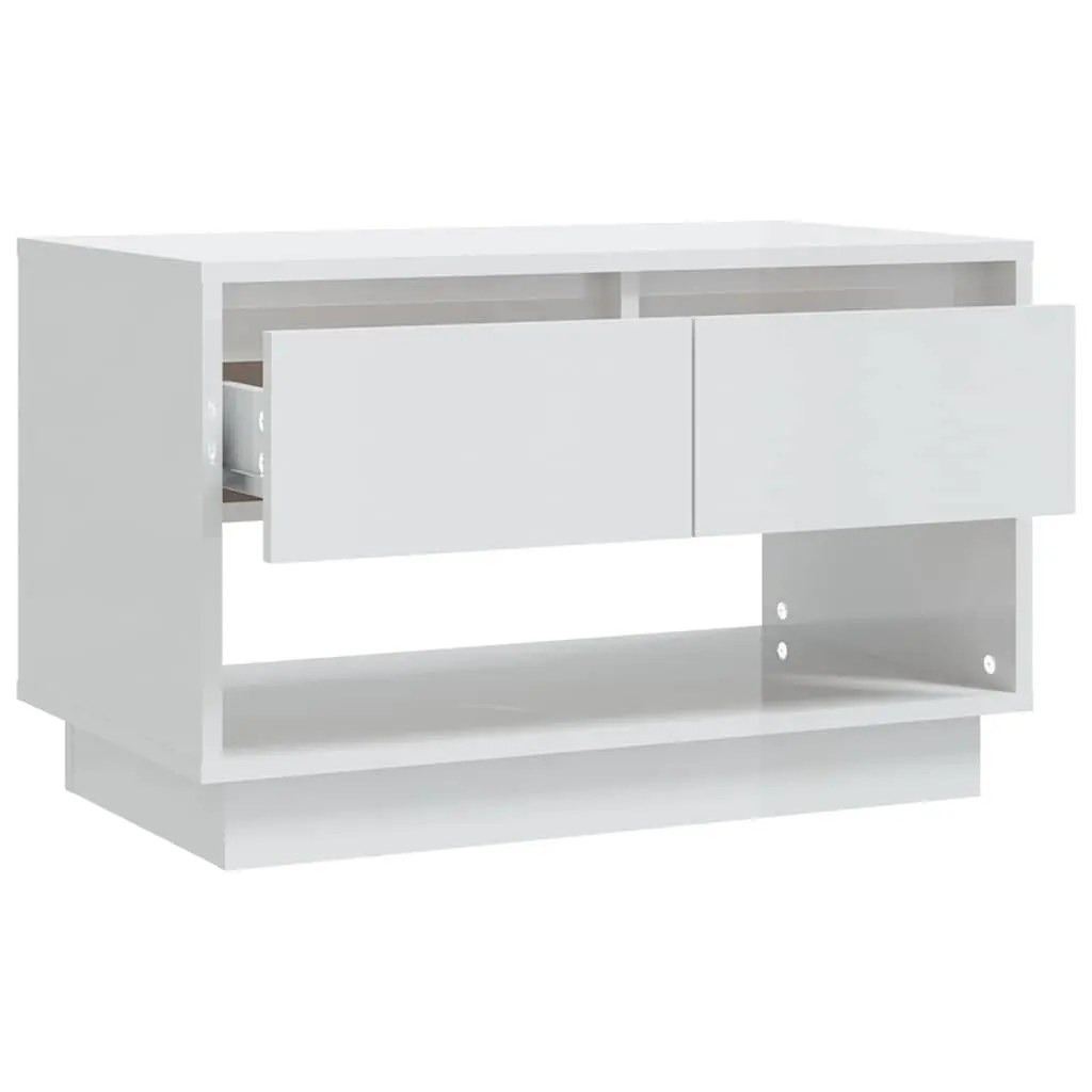 TV Cabinet for Living Room White High Gloss 70x41x44cm Storage Unit with Drawers and Open Compartment