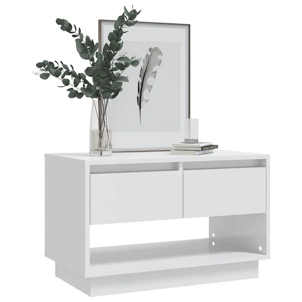 TV Cabinet for Living Room White High Gloss 70x41x44cm Storage Unit with Drawers and Open Compartment