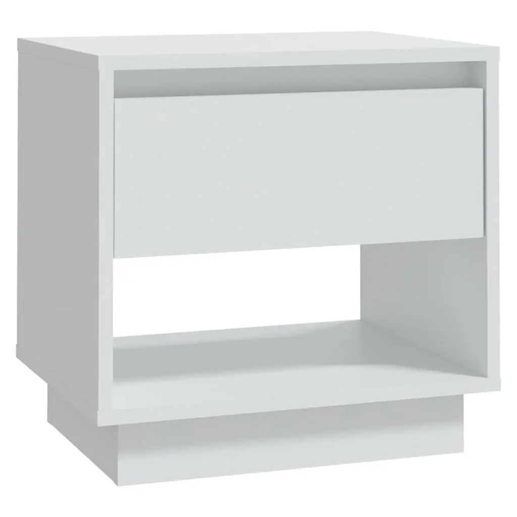 Bedside Cabinet White Engineered Wood Nightstand Storage Drawer Open Compartment