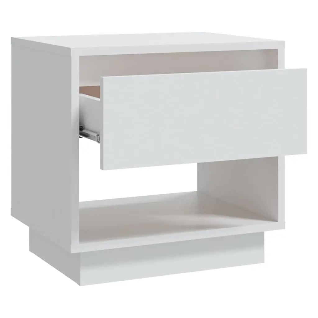 Bedside Cabinet White Engineered Wood Nightstand Storage Drawer Open Compartment