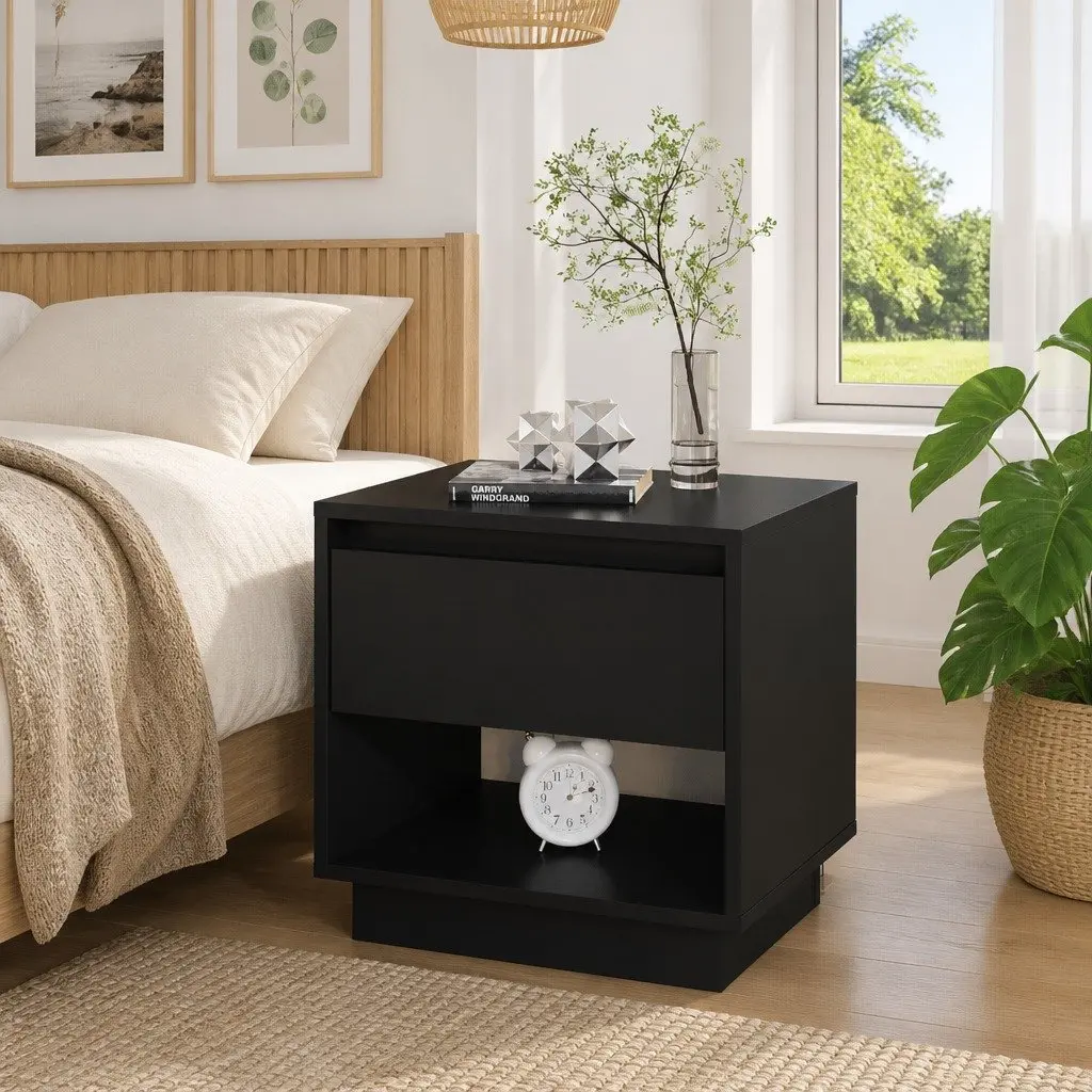 Black Bedside Cabinet with Storage