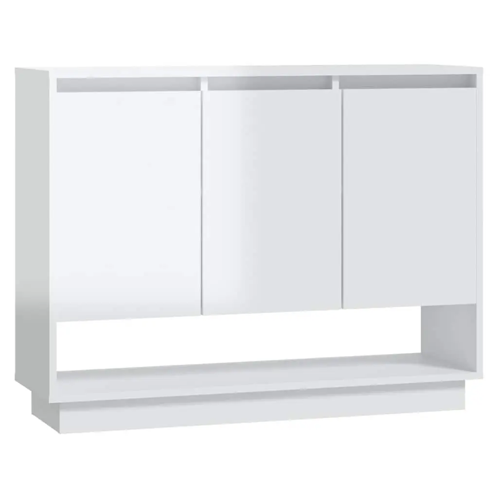 Sideboard High Gloss White Storage Cabinet 3 Doors Open Compartment Living Room