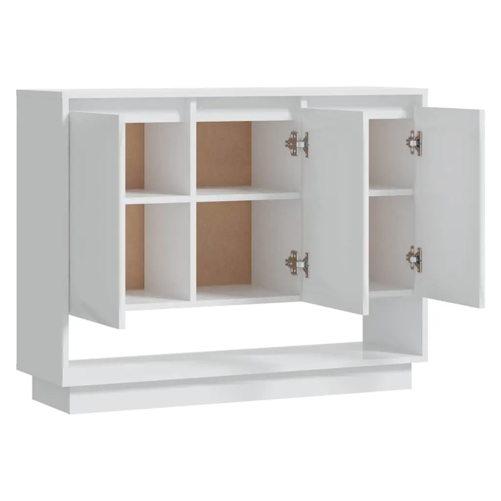 Sideboard High Gloss White Storage Cabinet 3 Doors Open Compartment Living Room