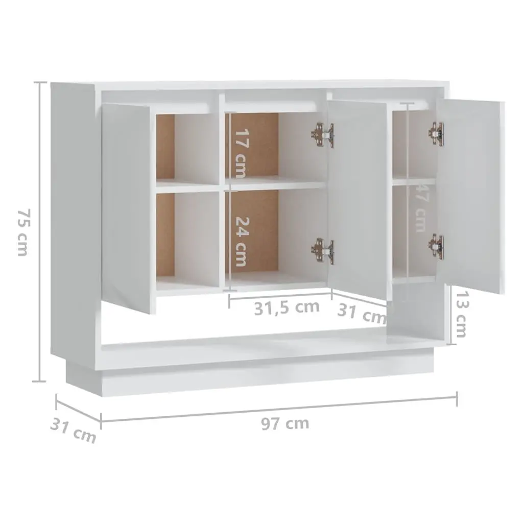 Sideboard High Gloss White Storage Cabinet 3 Doors Open Compartment Living Room