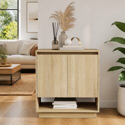 Sideboard Brown Storage Cabinet with Doors Compartments Engineered Wood