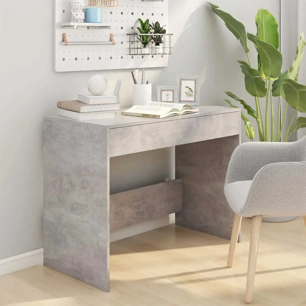 Office Desk Concrete Grey Computer Workstation Table with 2 Storage Drawers