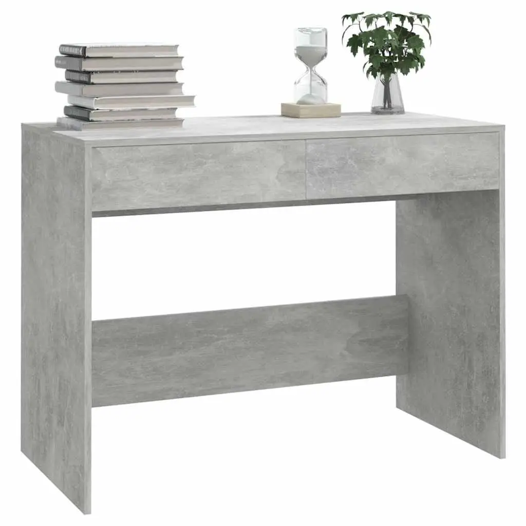 Office Desk Concrete Grey Computer Workstation Table with 2 Storage Drawers