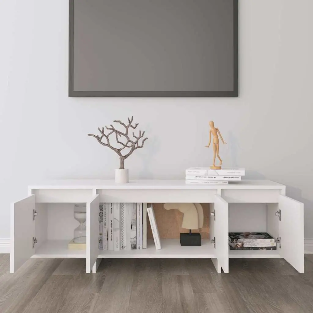 TV Cabinet White Living Room 120cm 4 Door Storage Unit