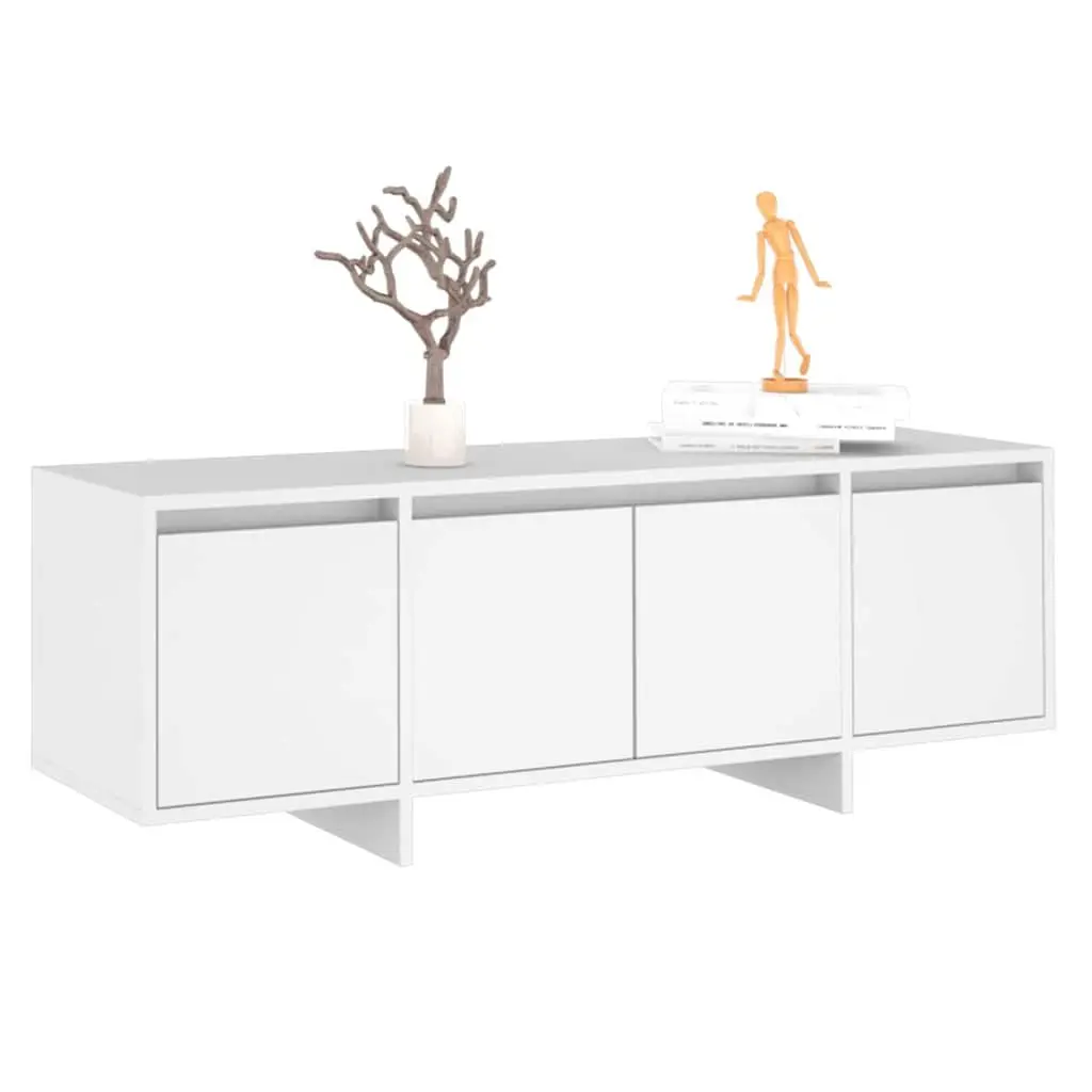 TV Cabinet White Living Room 120cm 4 Door Storage Unit