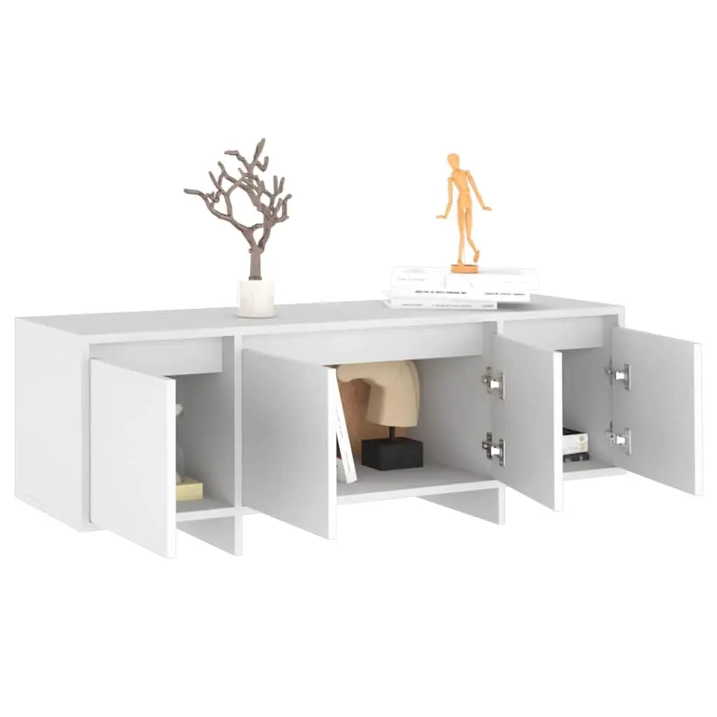 TV Cabinet White Living Room 120cm 4 Door Storage Unit