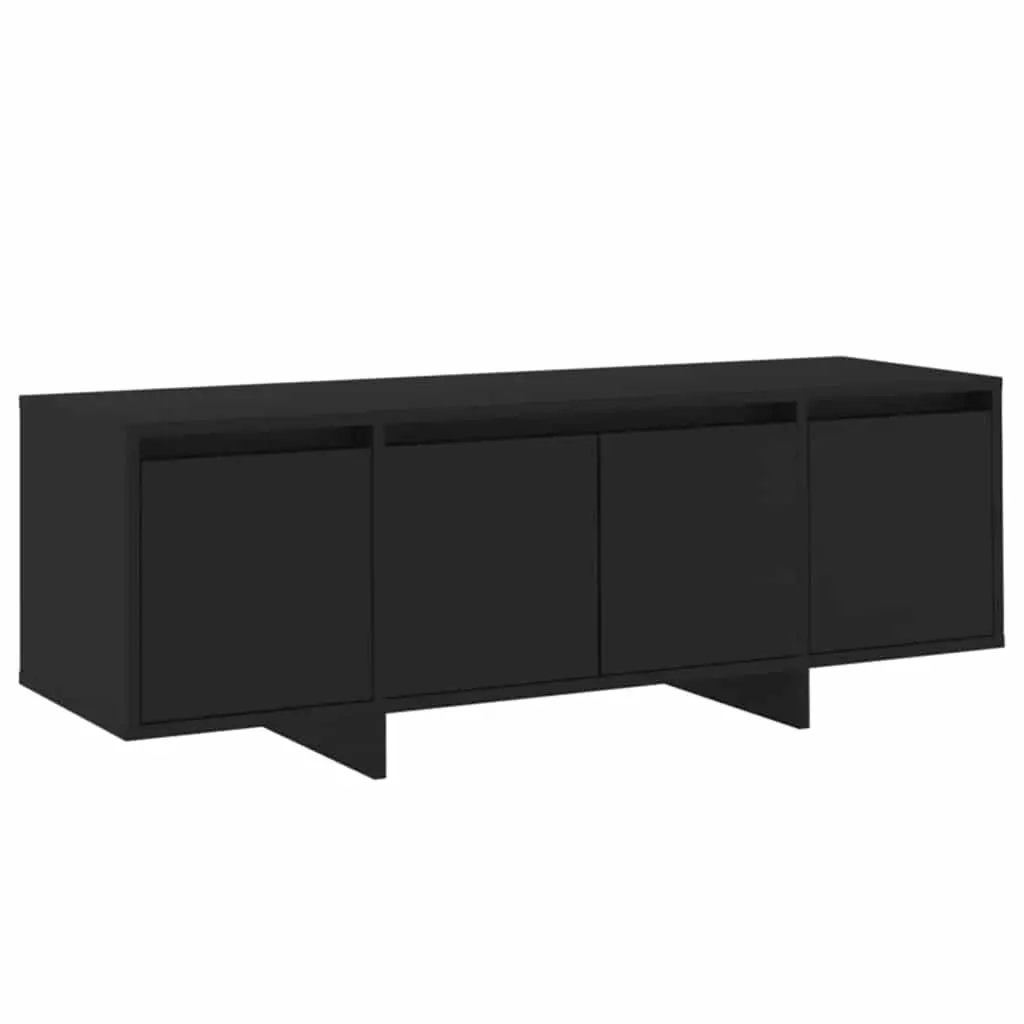 TV Cabinet Black 4-Door Lowboard Living Room Storage Entertainment Unit